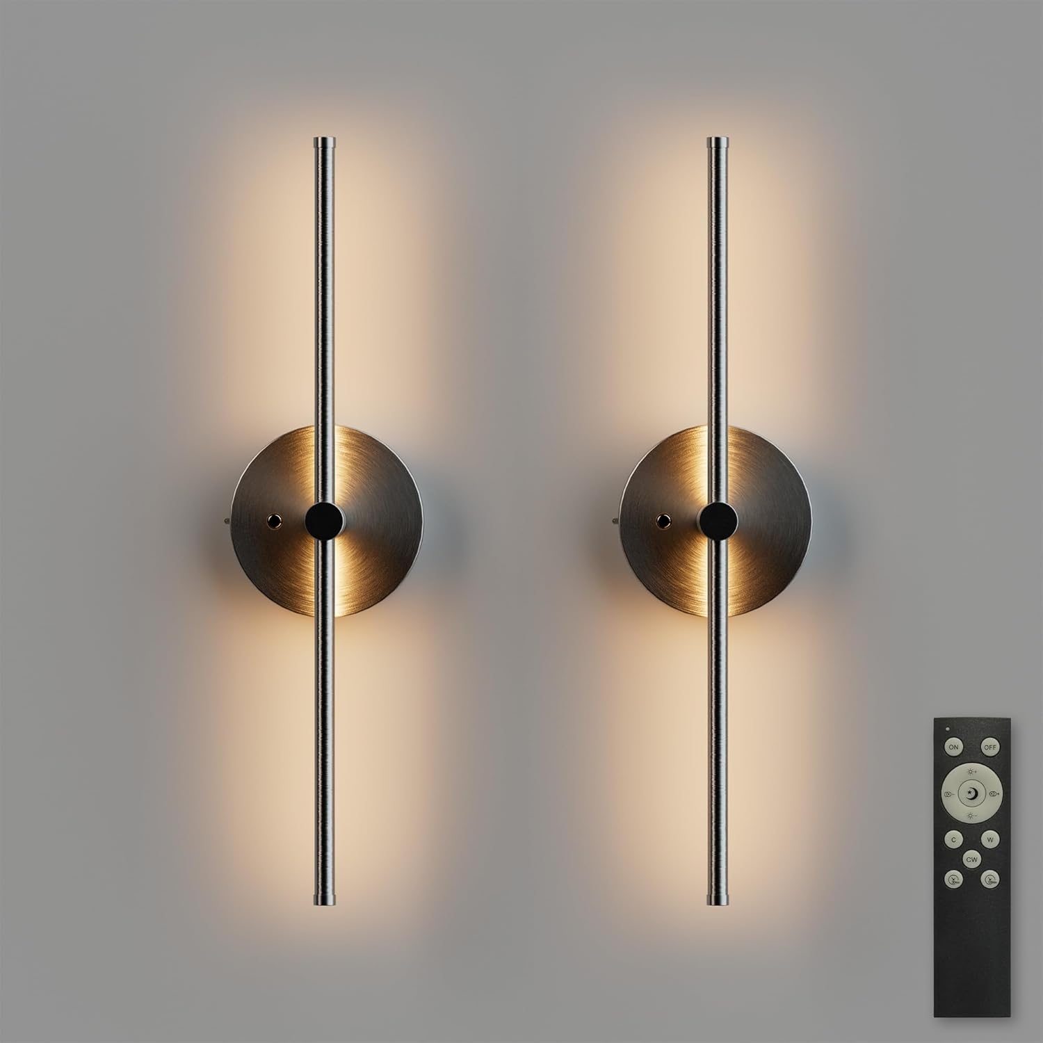 ZAGO Battery Operated Wall Sconce: 24-inch Wireless LED Wall Sconces Set of Two with Remote Control, Dimmable Modern Linear Light for Living Room, Bedroom, Hallway Indoor Lighting Decoration