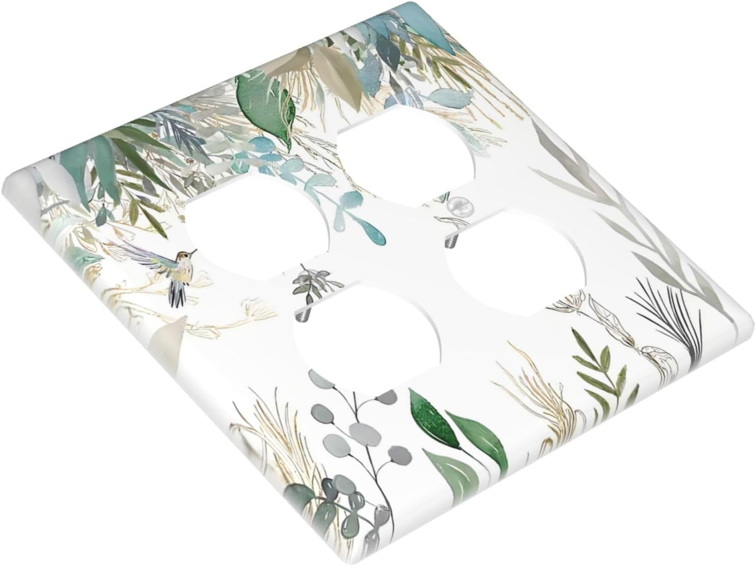 Green Tropical Palm Leaves Flower Plants Hummingbird Outlet Covers 2 Gang Double Duplex Decorative Light Switch Covers Electrical Wallplates Socket Faceplate for Bed Room Living Room Decor