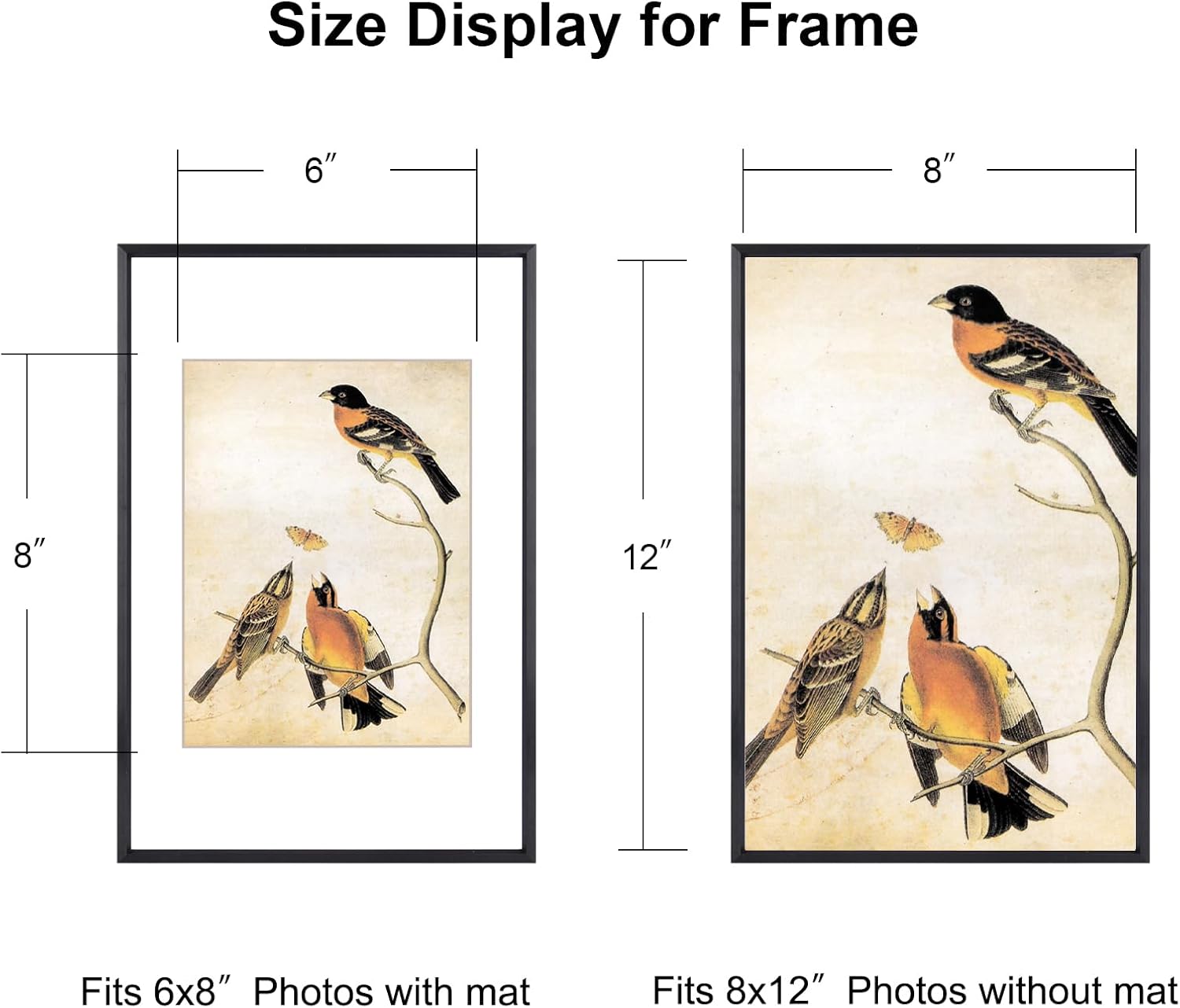 8x12 Picture Frame, Black Metal Photo Frames with HD Glass, Fits 6x8 with Mat or 8 x 12 without Mat, Display for Wall and Table, 1 Pack