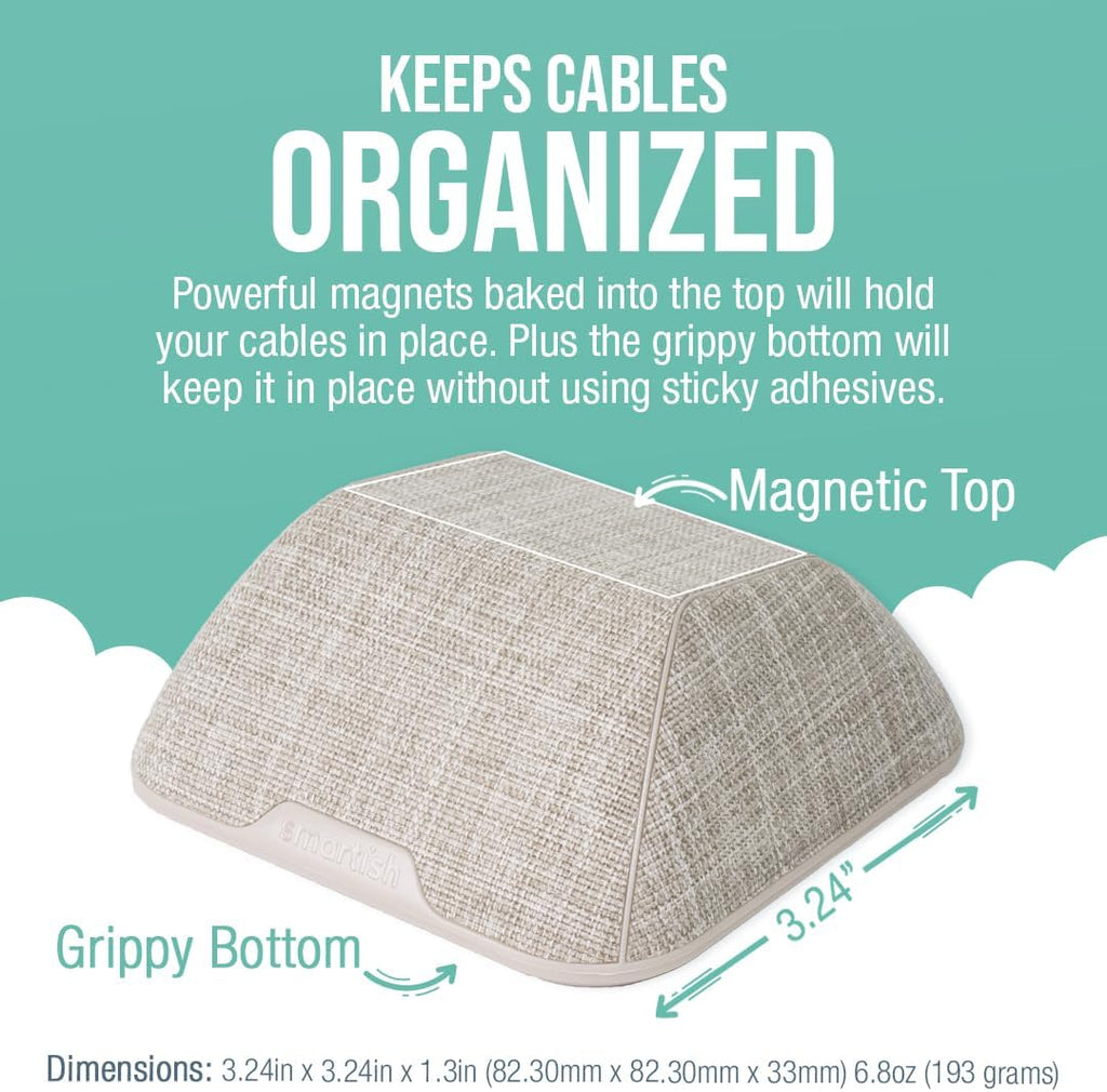 Smartish® Magnetic Cord Holder - Cable Wrangler Organizer Stocking Stuffer with Magnet Clips for Charger Management on Desktop, Nightstand for USB-C + Lightning - Lightly Toasted Beige
