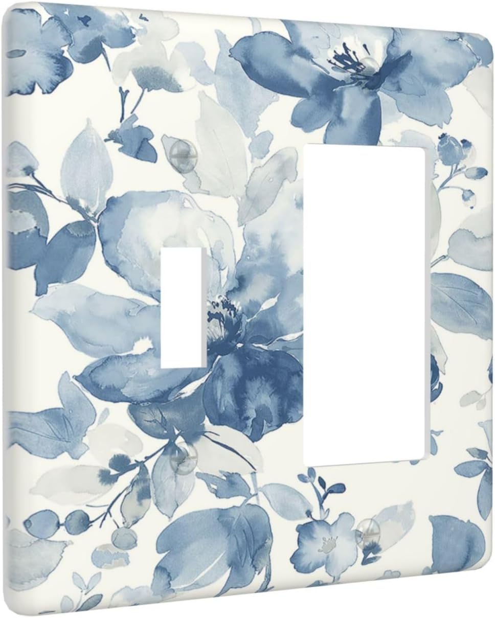 Outlet Covers Blue Watercolor Floral 1 Toggle 1 Rocker Combination Decorative Wall Plate Electrical Switch Plates Light Switch Cover Plate for Bedroom Bathroom Decor