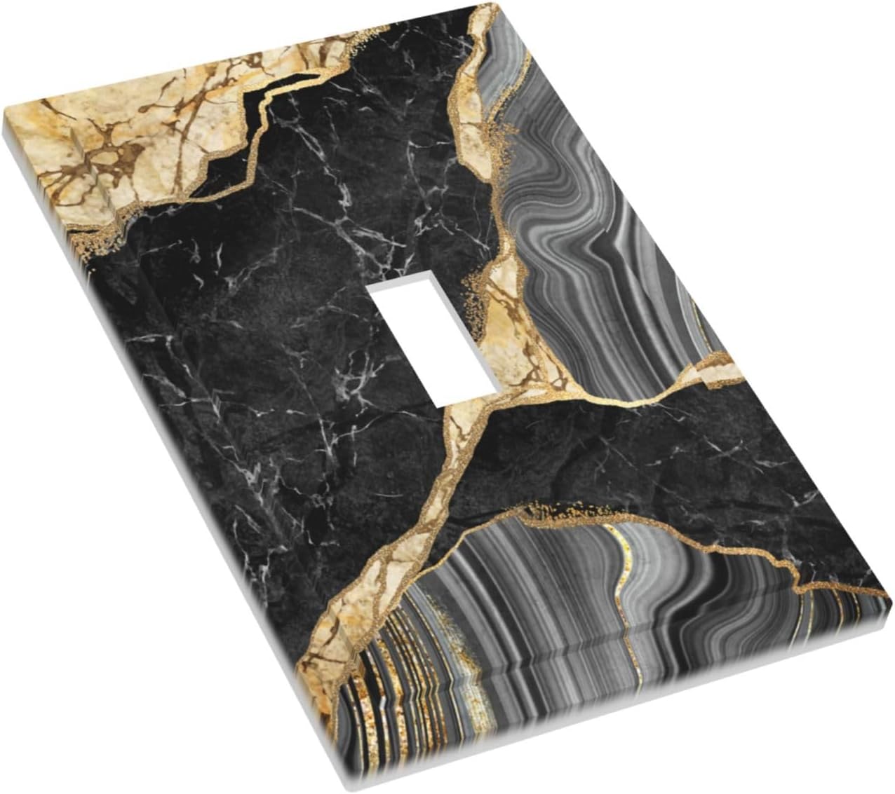 Decorative Light Switch Plate Covers Modern Abstract Black Gold Marble 1 Gang Light Switch Cover Plate Single Toggle Wall Plate Outlet Covers Faceplate for Bathroom Decor （2 Pack）
