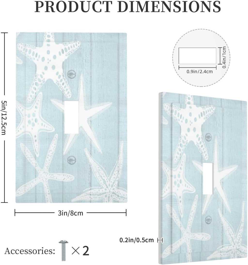 Beach Starfish Vintage Wood Rustic Country Ocean Decorative Light Switch Cover 1 Gang Single Toggle Device Electrical Faceplate Switchplates Decorator Outlet Wall Plate for Farmhouse Kids Room Decor
