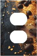 Decorative Outlet Covers Black Wood Board Gold Dust Coffee Beans 1 Gang Duplex Light Switch Cover Plate Wall Plates for Electrical Outlets Electrical Switchplate Face Plate