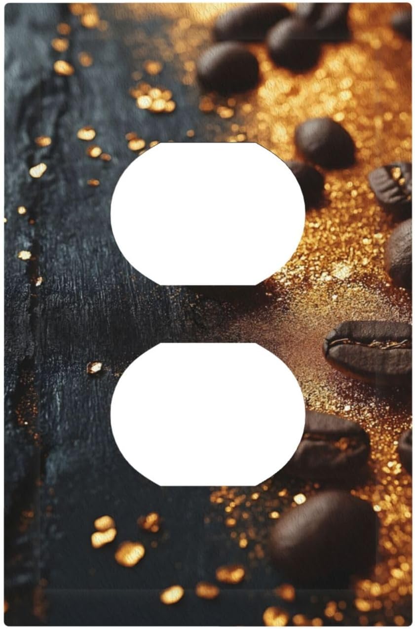 Decorative Outlet Covers Black Wood Board Gold Dust Coffee Beans 1 Gang Duplex Light Switch Cover Plate Wall Plates for Electrical Outlets Electrical Switchplate Face Plate