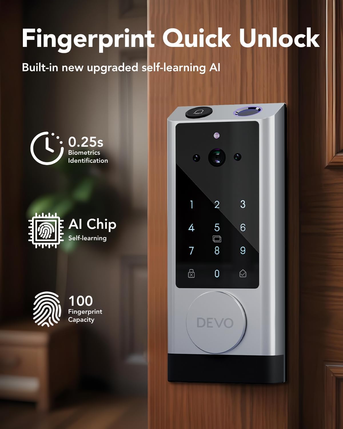 Devo G1 Video Smart Lock with Camera&Doorbell,6-in-1 Keyless Entry Door Lock with App Remote,Fingerprint ID,Auto Locks,Built-in Wi-Fi Smart Deadbolt for Front Door,Easy Install,Waterproof,BHMA Grade 3