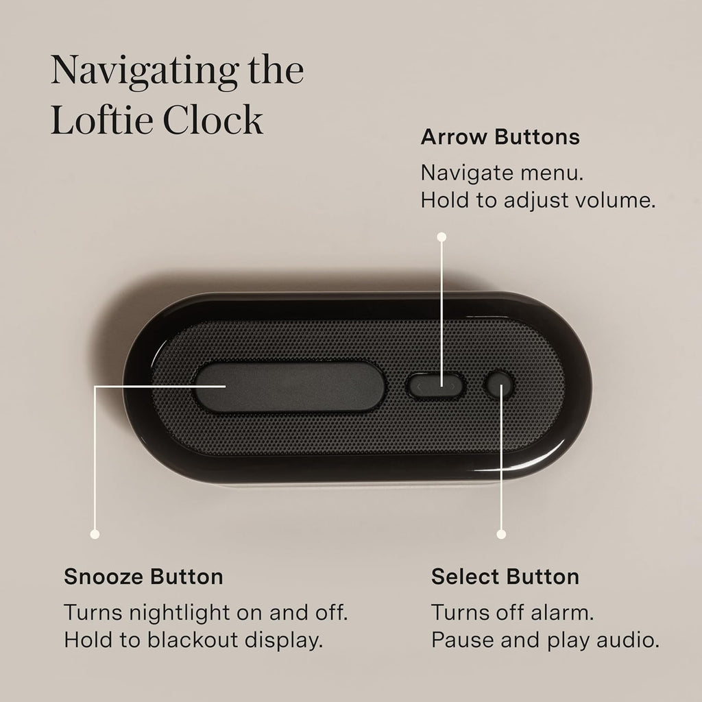 Loftie Alarm Clock with Sound Machine –Smart Alarm Clock w/Light, White Noise, Bluetooth Speaker, Night Light Sound Machine,100+ Sounds, Blackout Mode, No WiFi Mode, Optional Subscription-Midnight