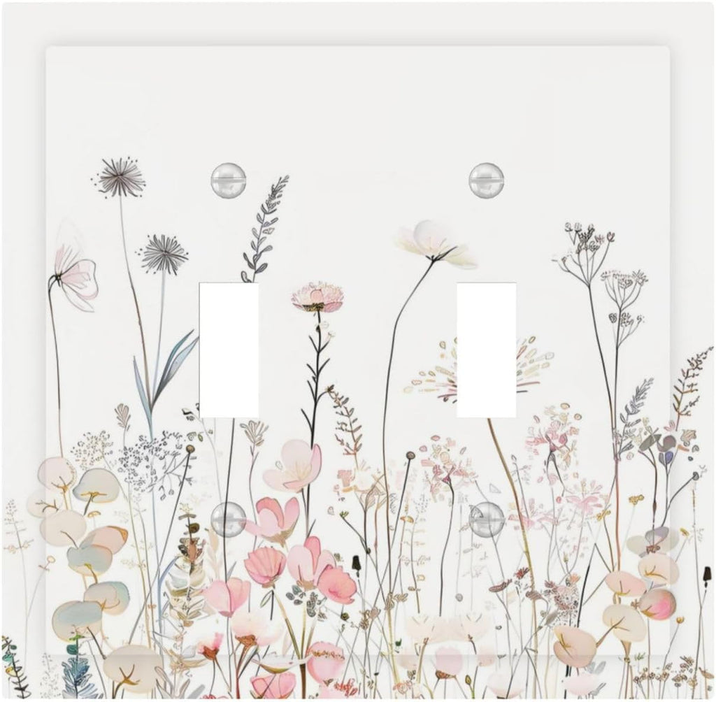 Floral Watercolor Wildflower Dandelion Plant Decorative Switch Plates 2 Gang Double Toggle Outlet Light Switch Cover Wall Plate Electrical Faceplate for Farmhouse Bed Room Decor