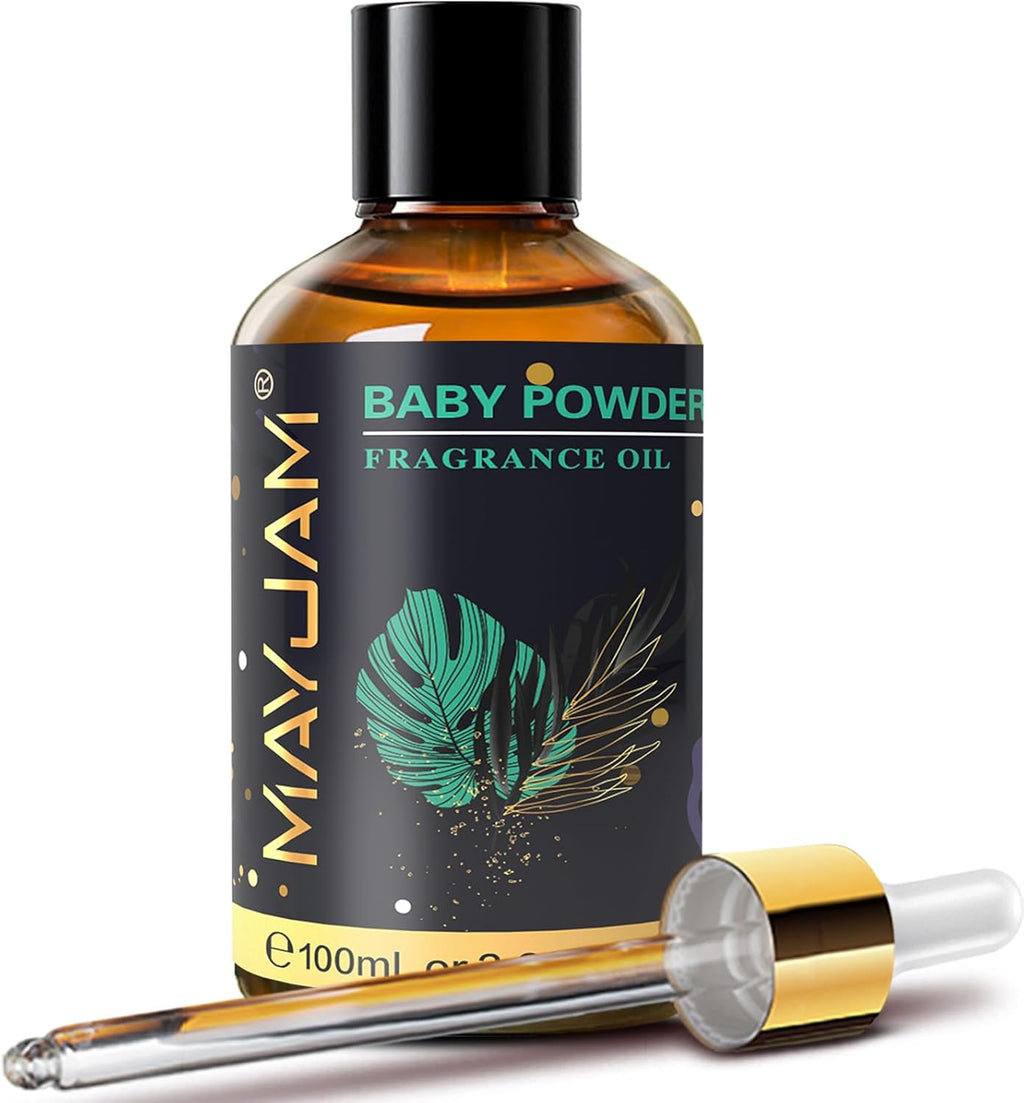 MAYJAM 100ML/3.38FL.OZ Baby Powder Fragrance Oils with Glass Dropper, Essential Oils for Diffusers for Home, Long Lasting Scented Oils for Diffusers Soap Candle Making