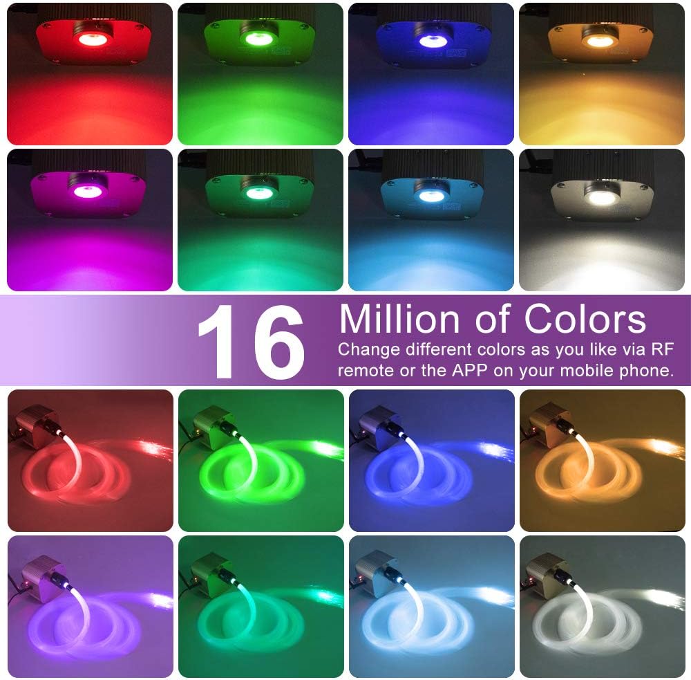 AZIMOM 16W Twinkle Fiber Optic Starlight Box Sound Activated RGBW Fiber Optic Light Source APP/Remote Control Light Engine Driver for Car Home Ceiling Star Lighting Decor