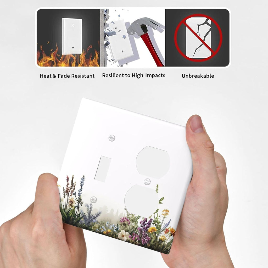 Outlet Covers White Background Colorful Flowers Plants Green Leaves 1 Toggle 1 Duplex Switch Plate Covers Electrical Light Switch Cover Plate Decorative Wall Plate Socket Cover for Bedroom Home Decor