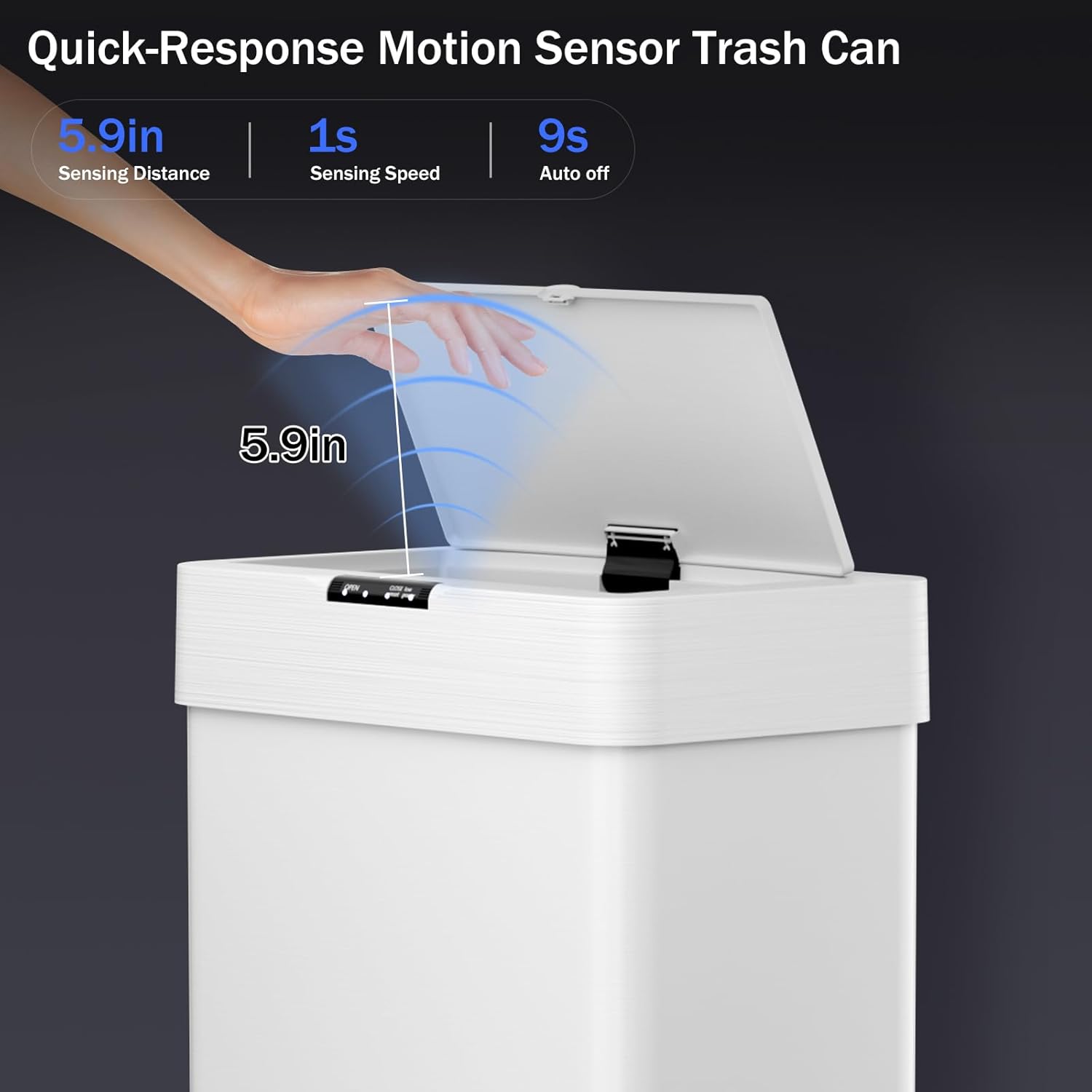 TLSUNNY 16 Gallon Motion Sensor Trash Can,Touchless Automatic Garbage Can,Brushed Stainless Steel Smart Bin,with Bag Holder,Soft Close Lid,for Kitchen,Office,RV,Bedroom,Living Room (White, 60L)