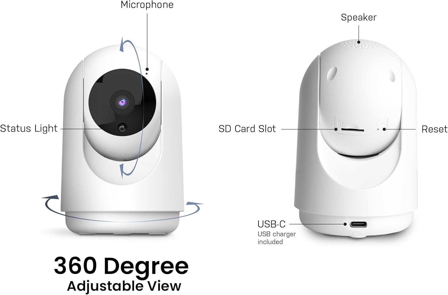 Feit Electric Indoor Security Camera with Motion Detection, 30ft. Night Vision, Pan and Tilt Head, 2.4GHz WiFi, 2-Way Audio, 1080p HD, Works with Alexa & Google Asst, Plug-in, White, CAM/PAN/WiFi/G2