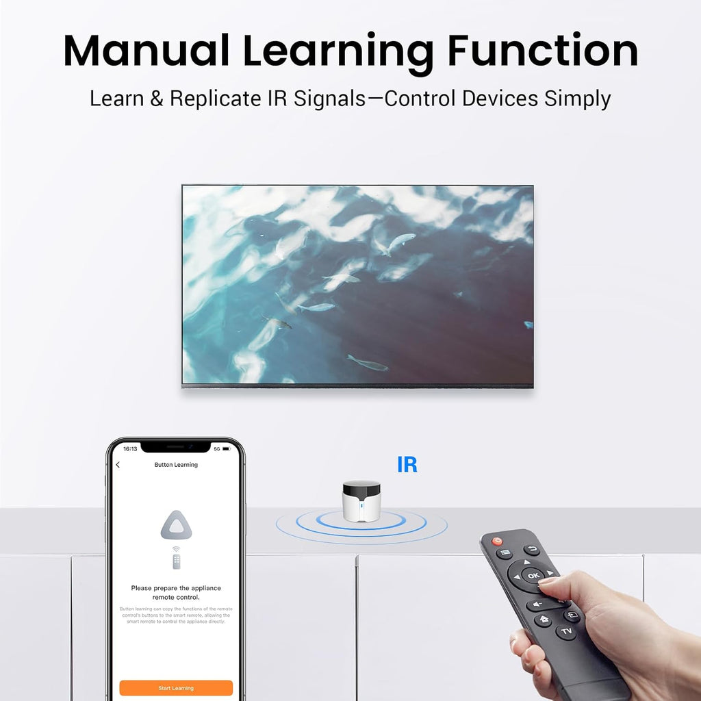 BroadLink RM5plus Smart Infrared Remote, All-in-One Universal Control Hub with Wi-Fi & IR, Voice Control via Alexa & Google Home for TV/AC, Remote Control, Timers & Scenes