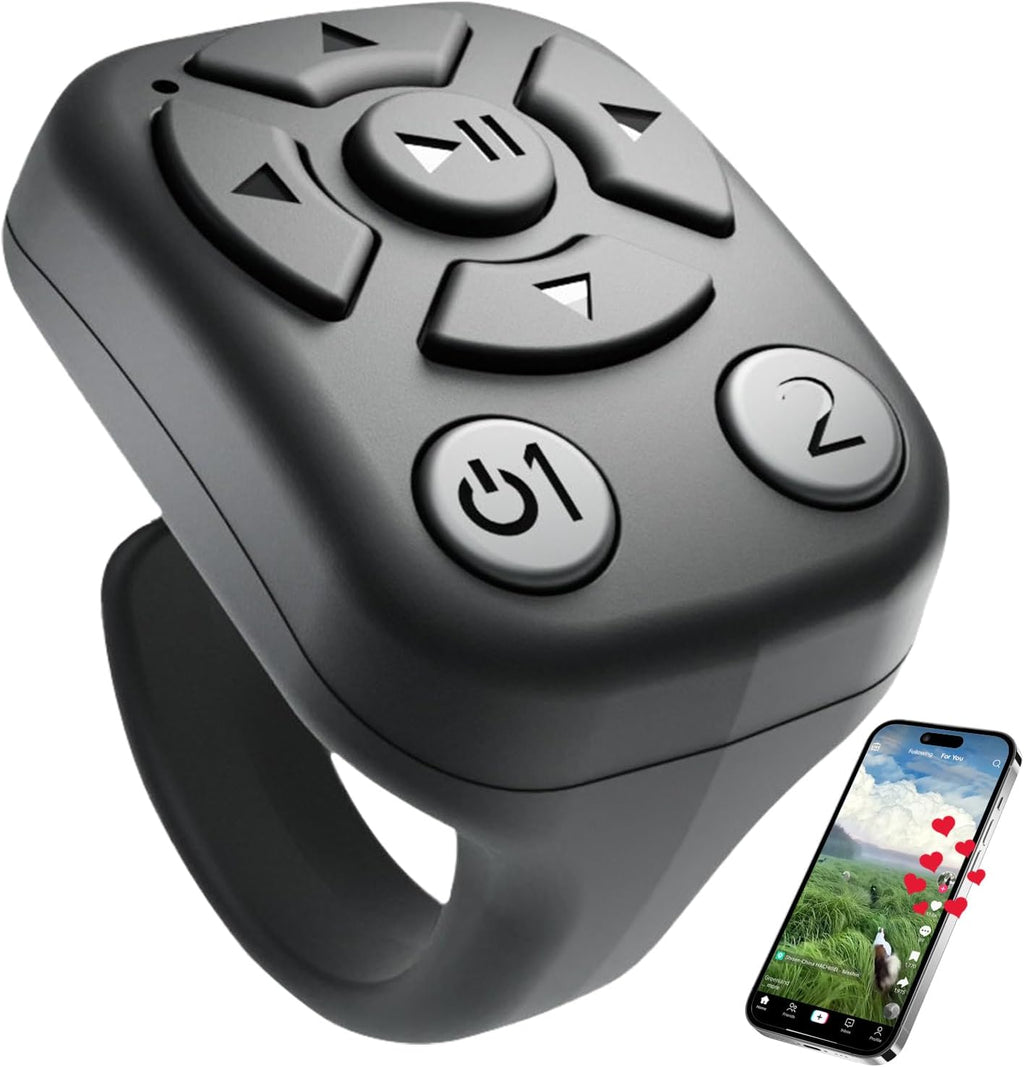 TikTok Scrolling Ring - Bluetooth Remote for TikTok Clips & Tunes, iPhone-Compatible Fingertip Wireless Bluetooth Controller, Ideal for iPad, iOS & Android, with Lively Camera Shutter-(Black)