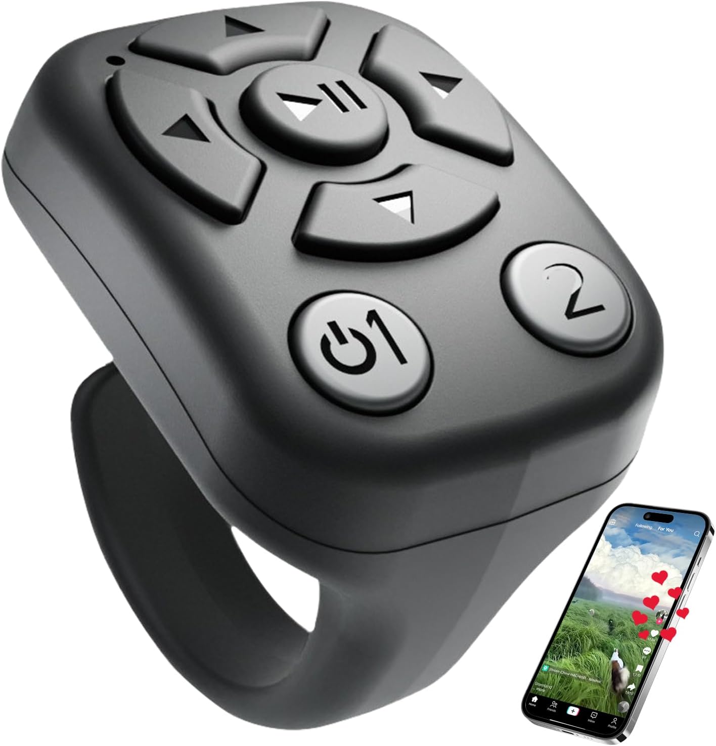 TikTok Scrolling Ring - Bluetooth Remote for TikTok Clips & Tunes, iPhone-Compatible Fingertip Wireless Bluetooth Controller, Ideal for iPad, iOS & Android, with Lively Camera Shutter-(Black)