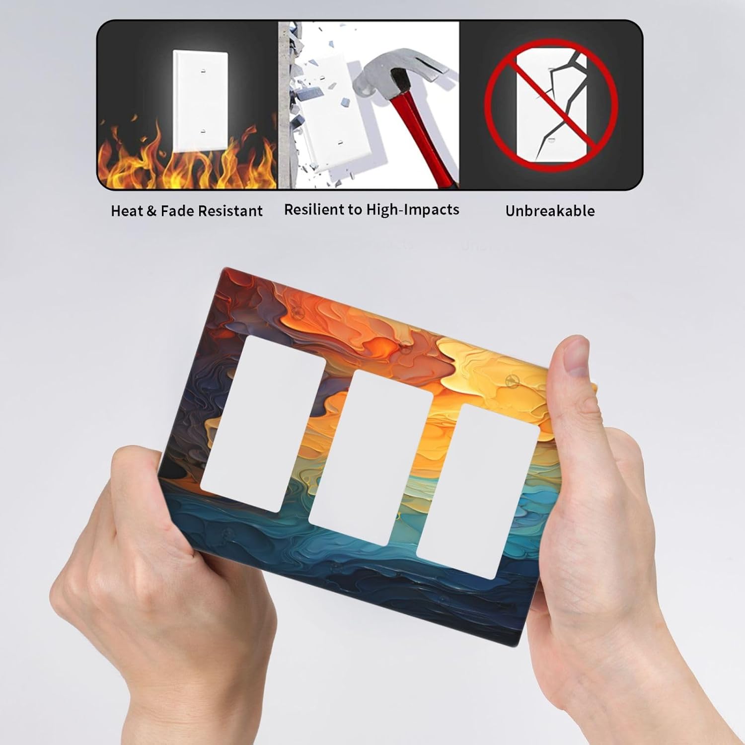 Abstract Colorful Modern Luxury Rainbow Triple Rocker Light Switch Covers 3 Gang Outlet Cover Wall Plates Decorative Switch Plates Electrical GFCI Faceplate Switchplate for Home Decor 4.49 X 6.38 IN