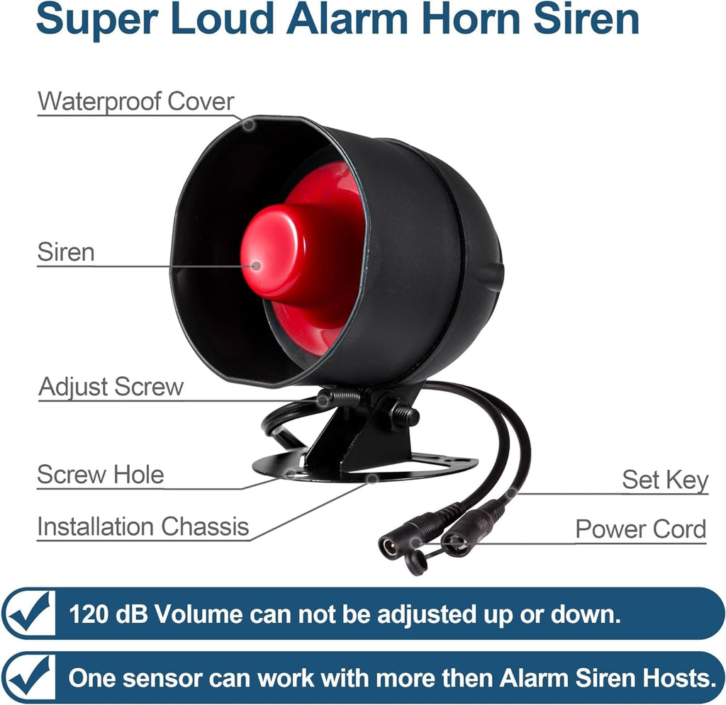 WiFi Alarm Home Security System, 120dB Alarm System with Motion Sensor and Remote Control, WiFi Siren for Shed Garage Alarm