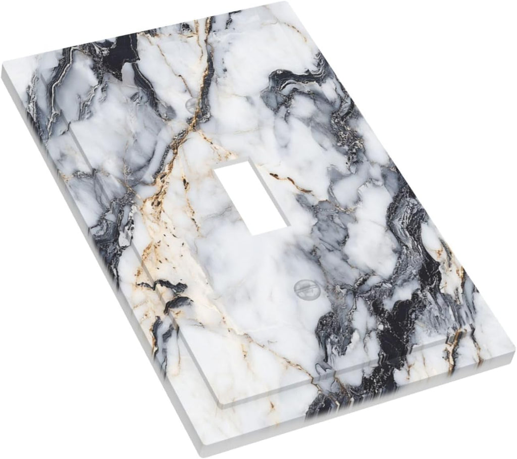 Decorative Light Switch Cover Plate Black Gold Marble Abstract Modern Luxury 1 Gang Single Toggle Wall Plate Electrical Outlet Covers Decorate Switch Plate Cover for Bedroom Home Decor
