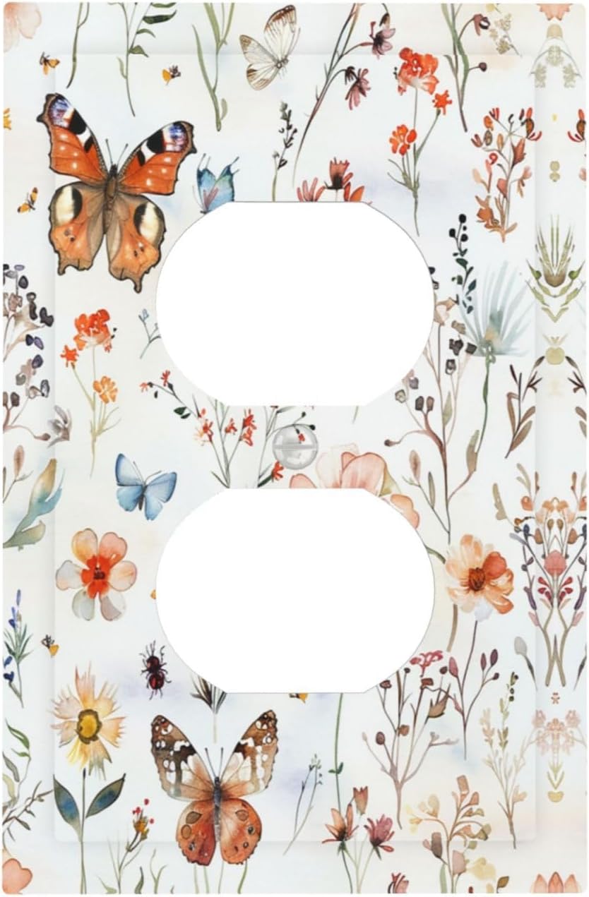 Outlet Covers Butterfly Floral Boho Multicolor Flower Leave 1 Gang Duplex Light Switch Cover Decorative Switch Plates Electrical Receptacle Faceplate Wall Plate for Bed Room Decor