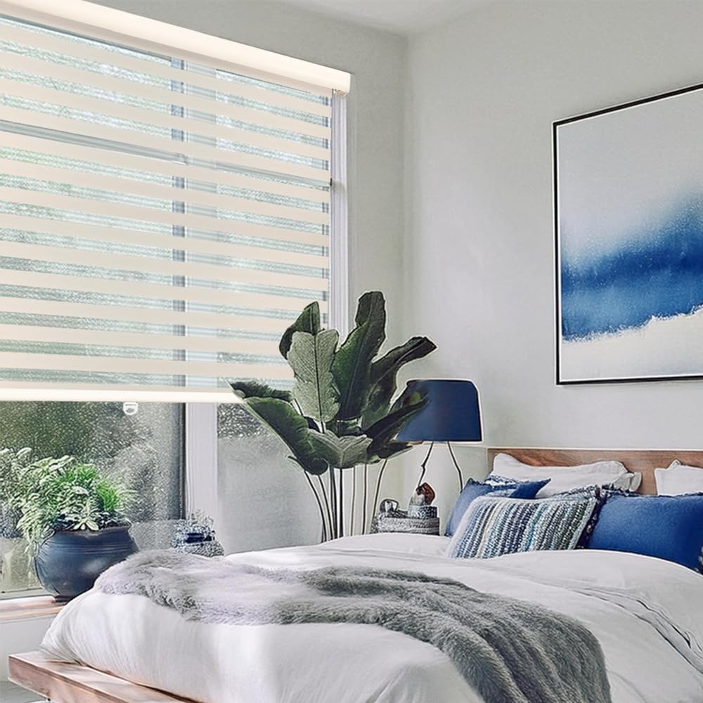 ShadesU Cordless Zebra Blinds – Light Filtering Dual-Layer Window Shades for Privacy (Cream Color) (Maximum Height 72") (Width 30.5")