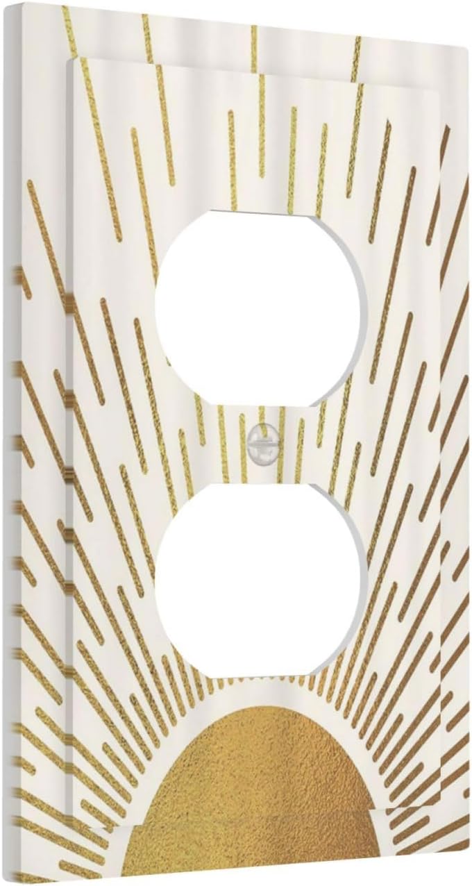 Decorative Outlet Covers Boho Mid Century Gold Sun Sunbeams 1 Gang Duplex Light Switch Cover Plate Unique Wall Plates for Electrical Outlets Switch Plate Covers for Bedroom Home Decor