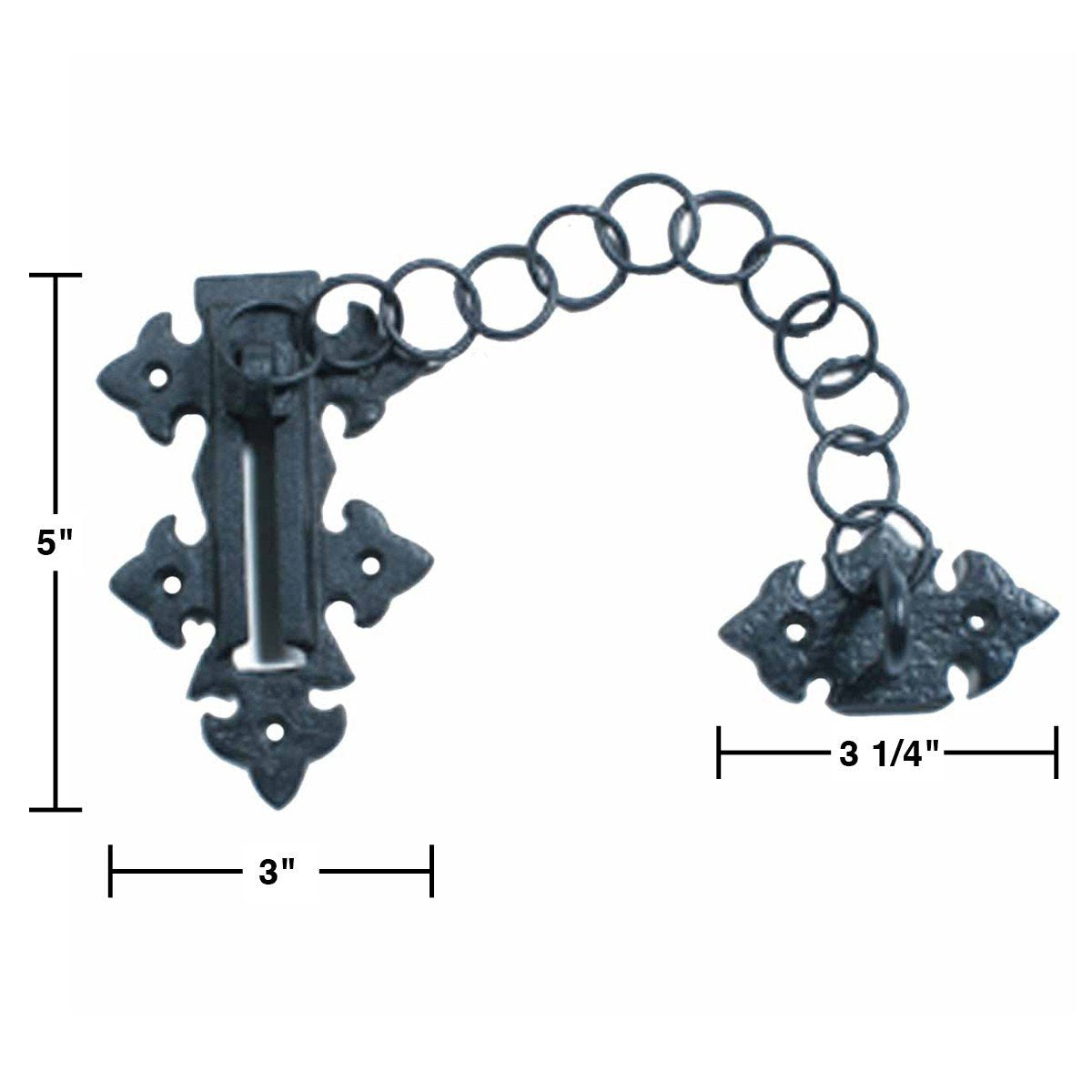Renovators Supply Manufacturing Door Latches Slide Latch Bolt 5 in. Black Wrought Iron Colonial Chain Type Door Guard Extra Security Rust Resistant Privacy Latches with Hardware,Pack of 2