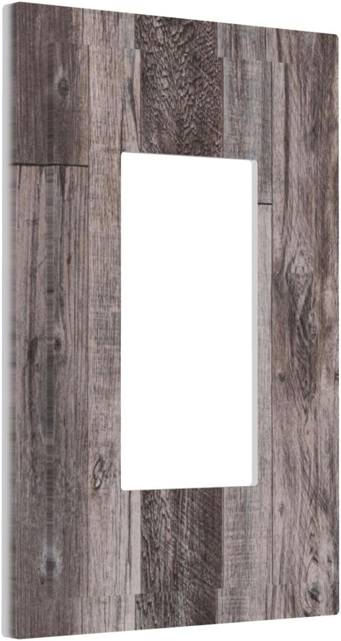 Decorative Outlet Covers Rustic Dark Grey Wood Retro Country Wooden 1 Gang Single Rocker Light Switch Cover Plate Wall Plates GFCI Faceplate for Farmhouse Cabin Decor