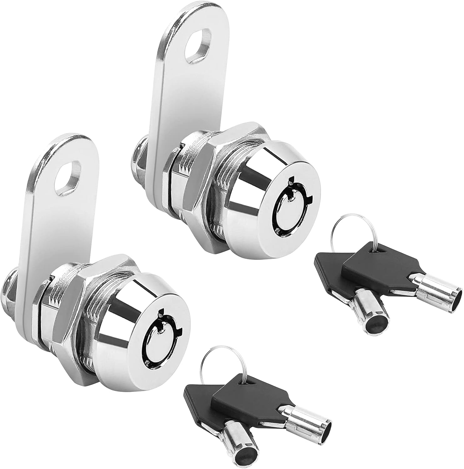 2 Pack Tubular Cam Locks, Metal RV Storage Door Locks, Cabinet Locks with 5/8'' Cylinder, Atom Lock for Arcade Machine, Cash Door, Tool Box, Chrome Finish and Keyed Alike (5/8 Inch 90°)