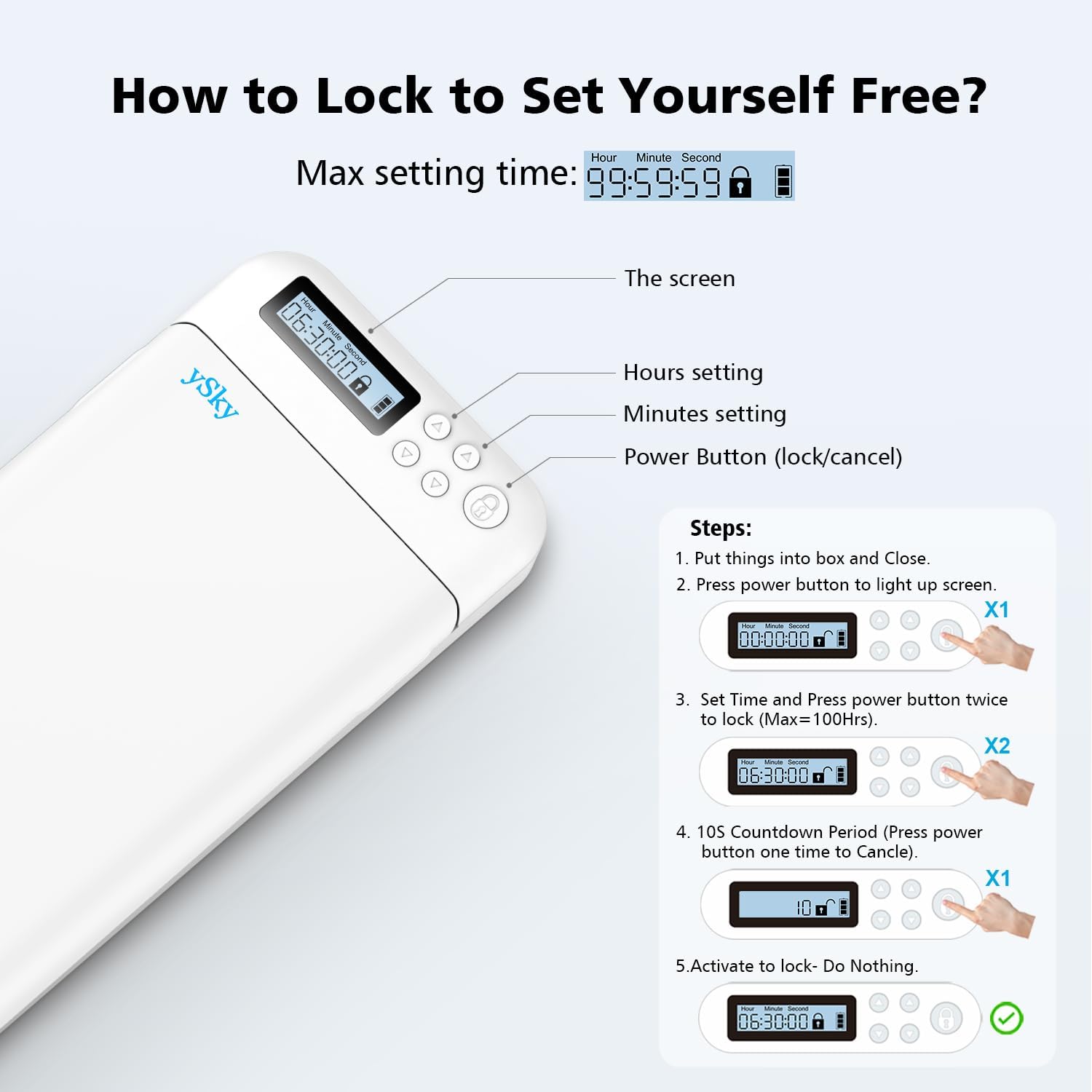 ySky Cell Phone Lock Box with Timer,Portable Timed Phone Lock Box for iPhone and Android Phones, Self-Control Timer Phone Locker to Help Kids,Students Focus Back
