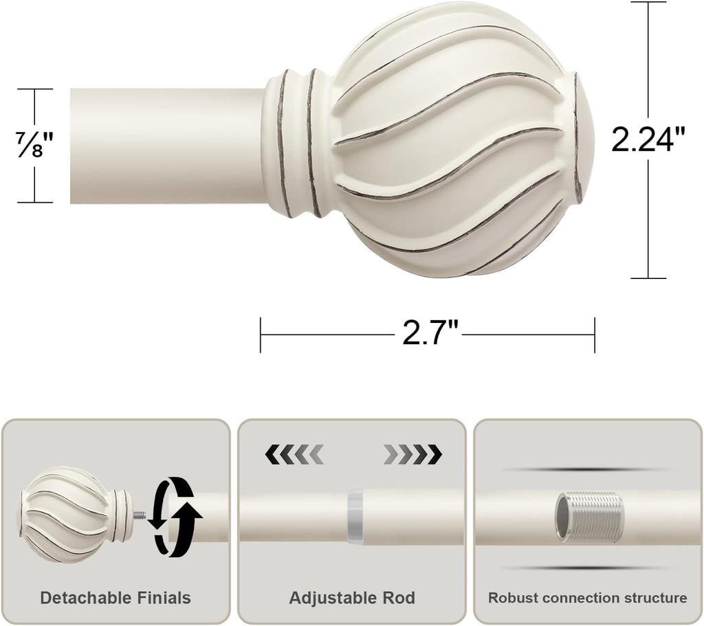 White Curtain Rods for Windows 28 to 48 Inch 7/8" Diamete Heavy Duty Adjustable Window Curtain Rod with Decorative Finials for Farmhouse Bedroom Living Room Kitchen Outdoor