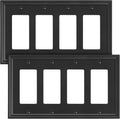 2-Pack Quad Decorator Outlet Cover Plate, Black Decorative Switch Plates and Outlet Covers, Natural Bamboo Fiber Wall Plates for Electrical Outlets, Receptacle, GFCI Outlet, Dimmer Switch