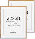 22x28 Picture Frame, Natural Oak Wood 22 x 28 Poster Frames, Set of 2, 22x28 Frame Matted to 18x24, 22 by 28 Picture Frames with Tempered Glass, Oak Color