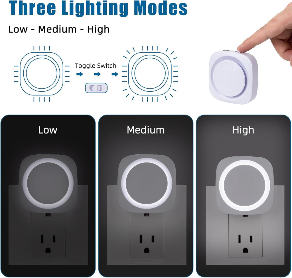White Night Lights Plug into Wall, 4 Packs Dimmable Night Light with Dust to Dawn Sensor, Automatically Turn on and Off, Gentle Glow Nightlight for Bathroom,Bedroom,Stairs,Kitchen,Hallway, White