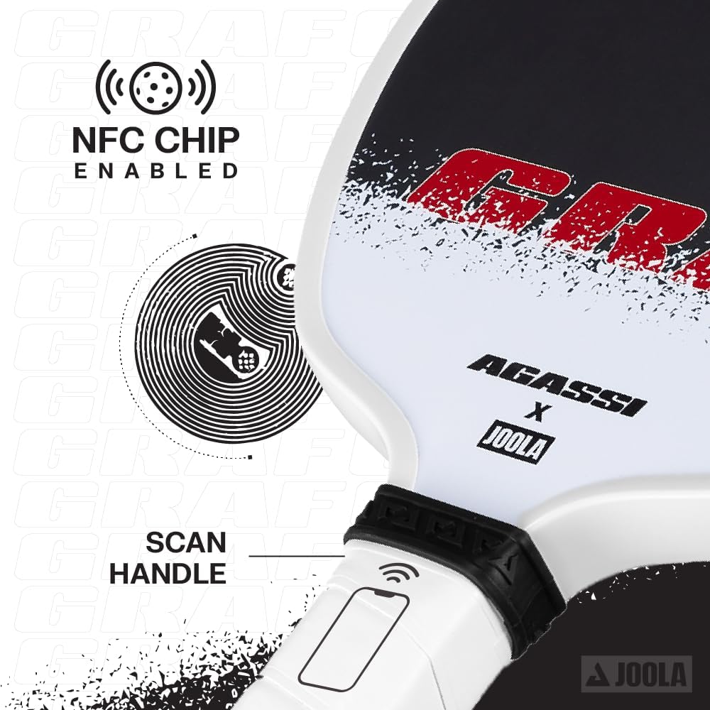 JOOLA GRAF Edge 16mm Pickleball Paddle - Carbon Fiber Pickleball Racket for Increased Spin & Control - Agassi Shape for Power & Precision - UPA-A Certified - USAP Approved - NFC Chip Enabled