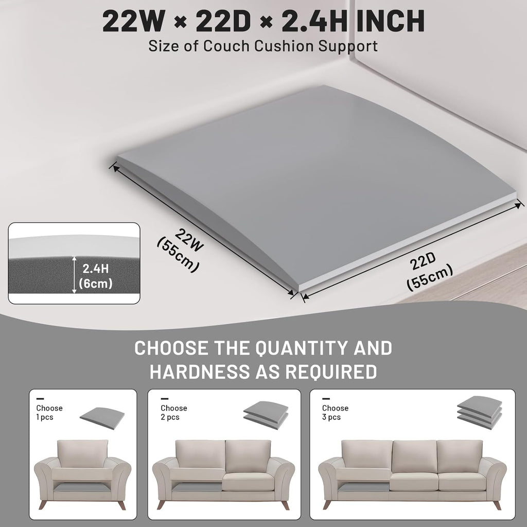 Couch Cushion Support for Sagging Seat – 3 Pack 22x22x2.4 Inch Sofa Cushion Board Saver & Replacement Insert for Saggy Couch or Chair, Quick No-Tool Install with 40D High Density Foam