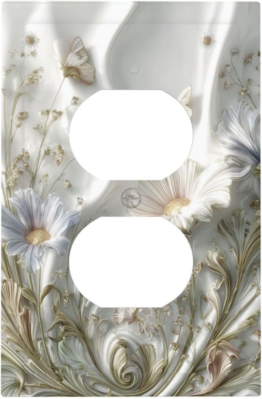 Artistic Flowers Floral Plant Duplex Outlet Decorative Light Switch Covers Electrical Faceplate Switch Plates for Bathroom Kitchen Home