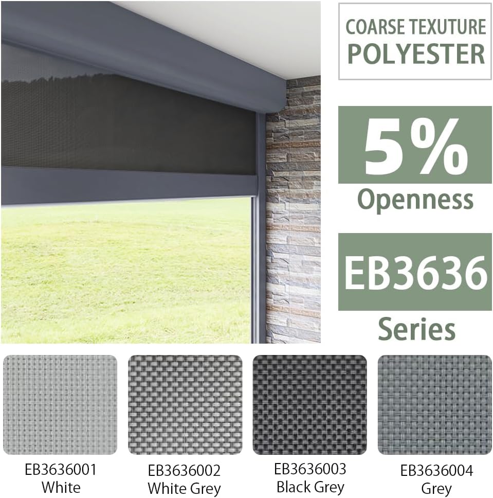 ZSHINE Hard-Wired Outdoor Snow Blocking Weatherproof Motorized Patio Roller Shades Remote Control for Porch Balcony Customized Size (Black Grey 5% Openness)