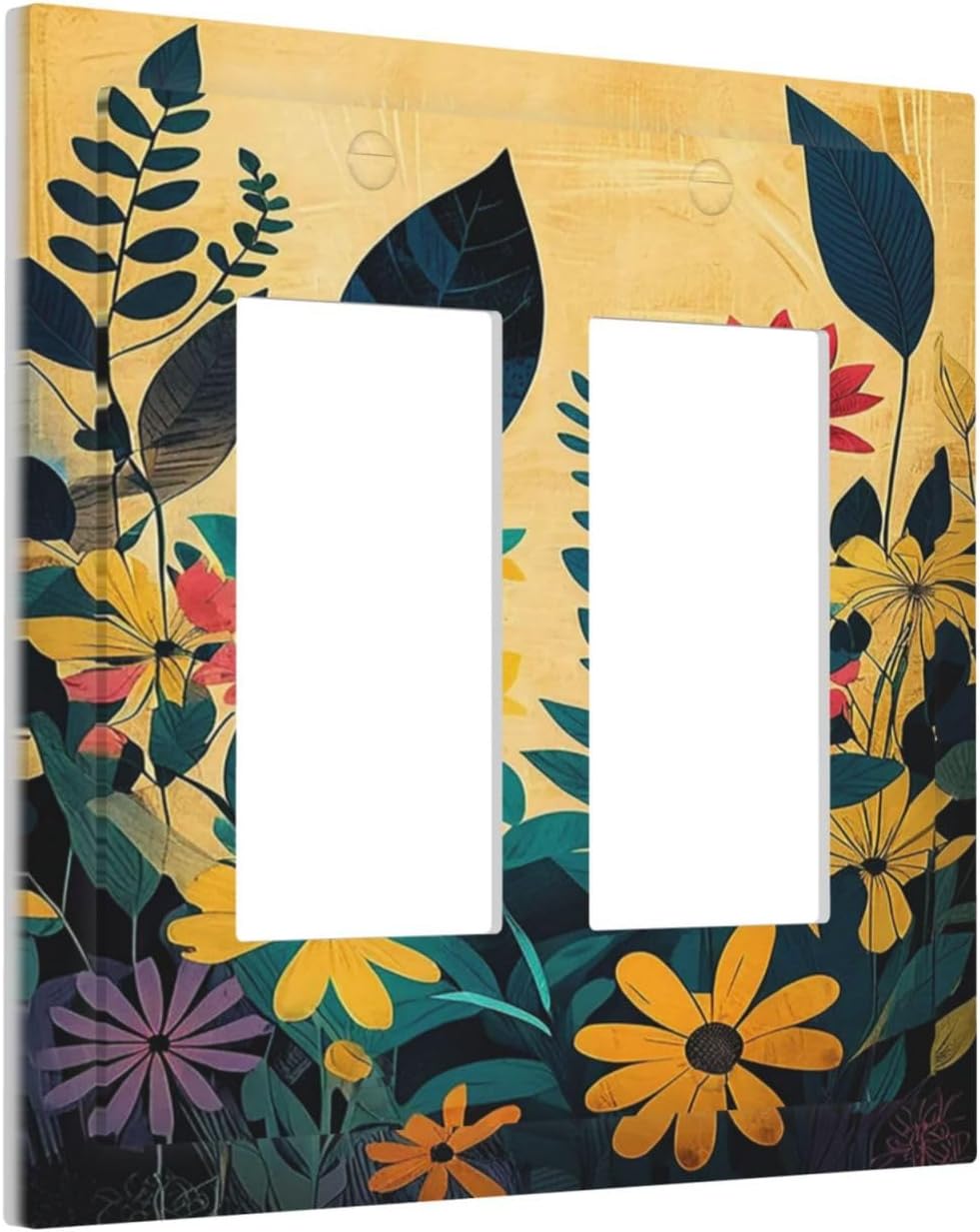 Abstract Minimalist Floral Botanical Boho Flower Outlet Covers Light Switch Cover Plate 2 Gang Double Rocker Wall Plates Decorative Switch Plates Plug Cover Electrical GFCI Receptacle 4.9 X 5 IN