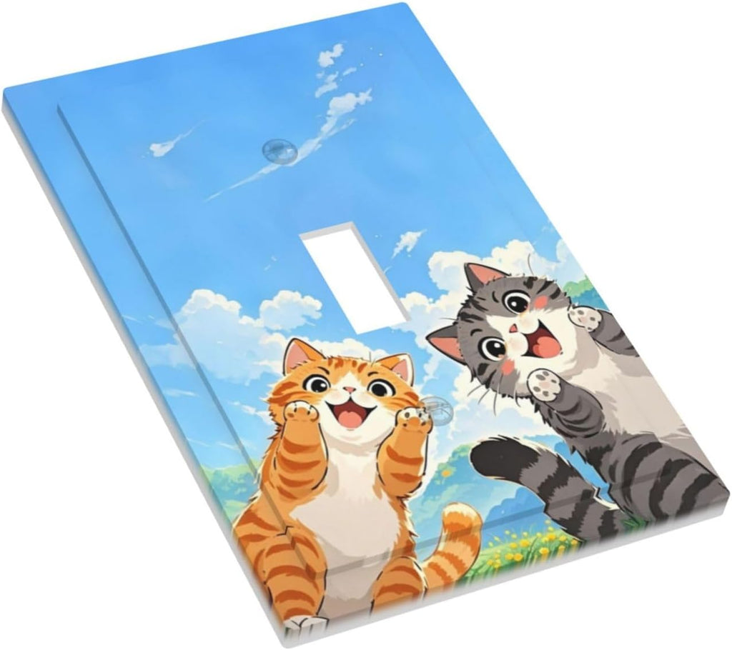 Decorative Light Switch Cover Orange Gray Cute Cat Sky Cloud Cat S Paw 1 Gang Single Toggle Device Electrical Faceplate Switchplates Decorator Outlet Wall Plate For Kids Room Nursery