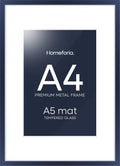 Homeforia A4 Picture Frame Navy Blue, High End Metal 8.3 x 11.7 inch Poster Frames with Mat 5.8 by 8.3 Art, A4 Size Frames Matted to A5 Photo, 8.3x11.7 Wall or Tabletop Frame, Tempered Glass, Set of 1