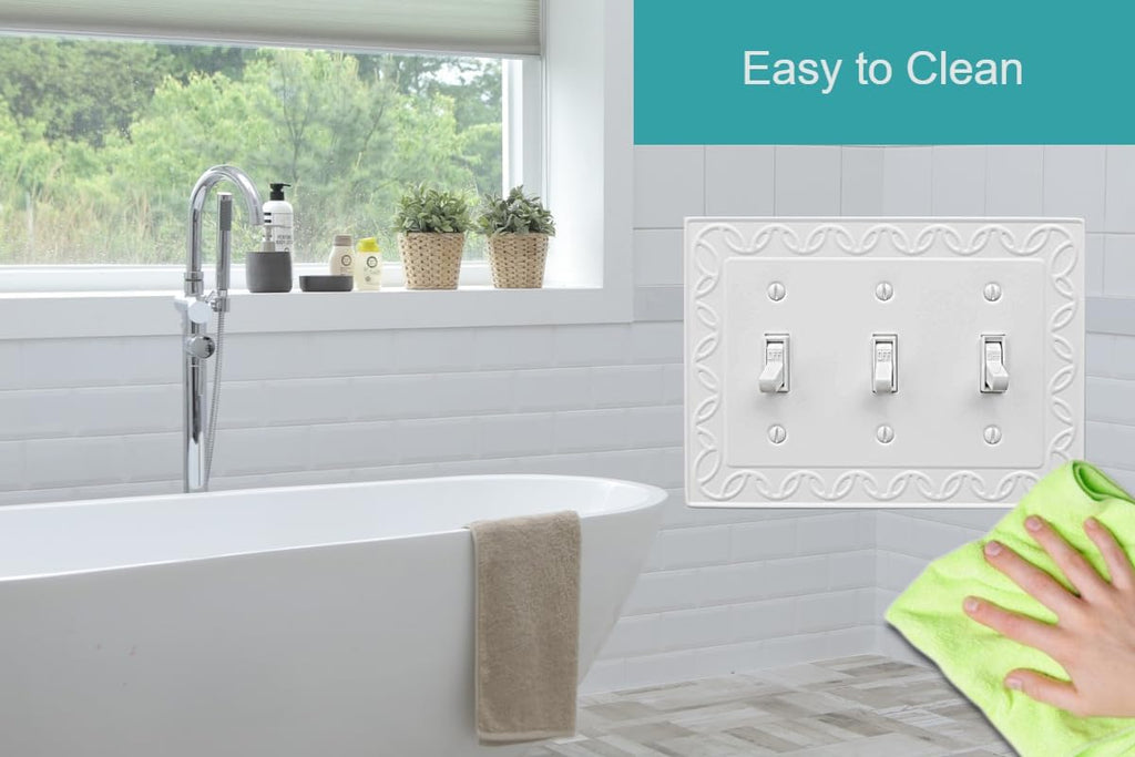 Triple Toggle Light Switch Cover NovaBloom Metal Wall Plate, 2-Pack White 3 Gang, Light Switch Cover Decorative Wallplate, Durable