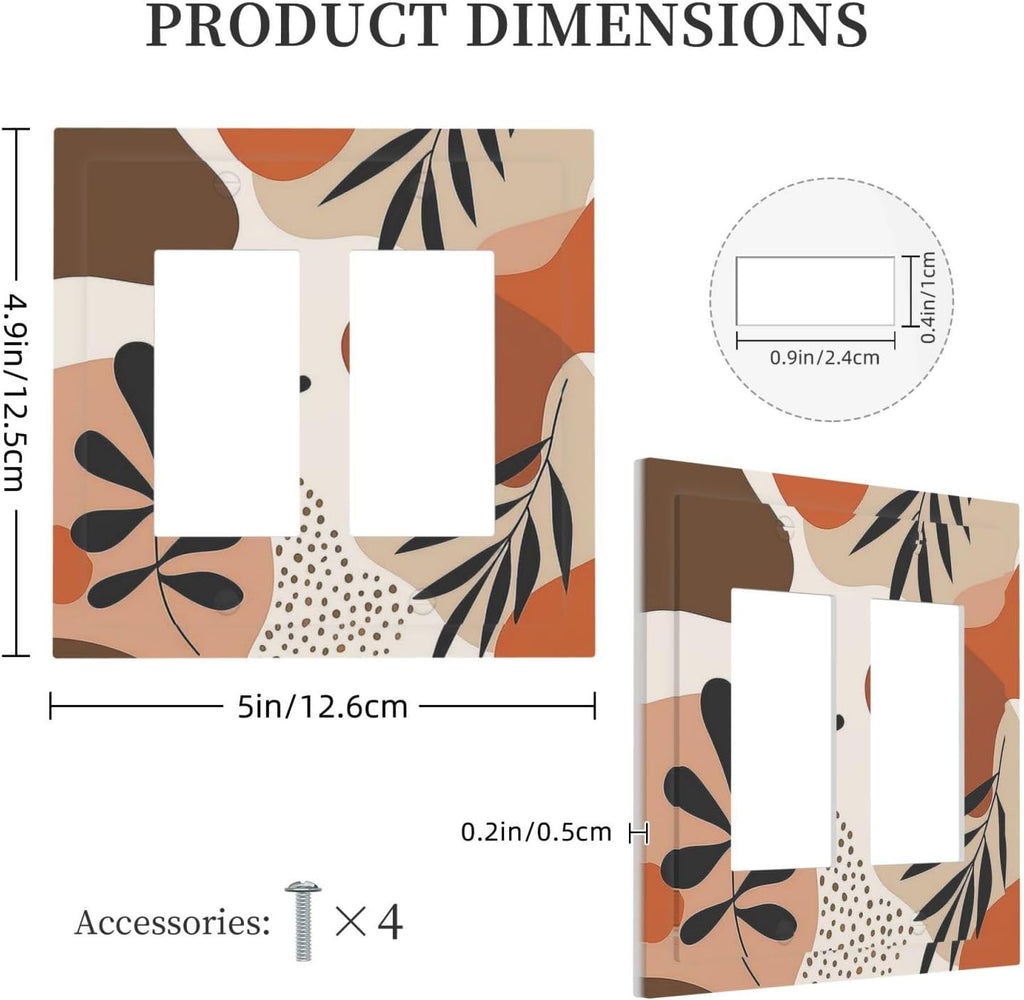 Decorative Outlet Covers Boho Botanical Orange Green Beige Minimalist 2 Gang Double GFCI Rocker Electrical Wall Panels Light Switch Cover Plate for Bedroom living Room Decor
