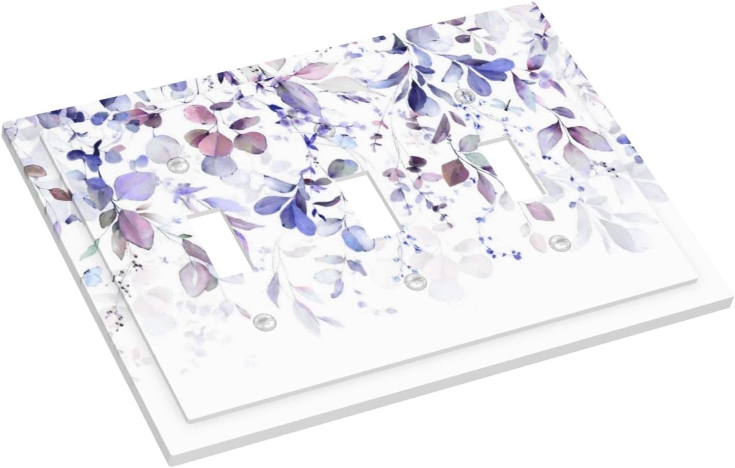Purple Eucalyptus Watercolor Floral Rustic Leaf Decorative Switch Plates 3 Gang Wall Plate Triple Toggle Light Switch Cover Faceplate Electrical Wall Panels for Farmhouse Home Decor