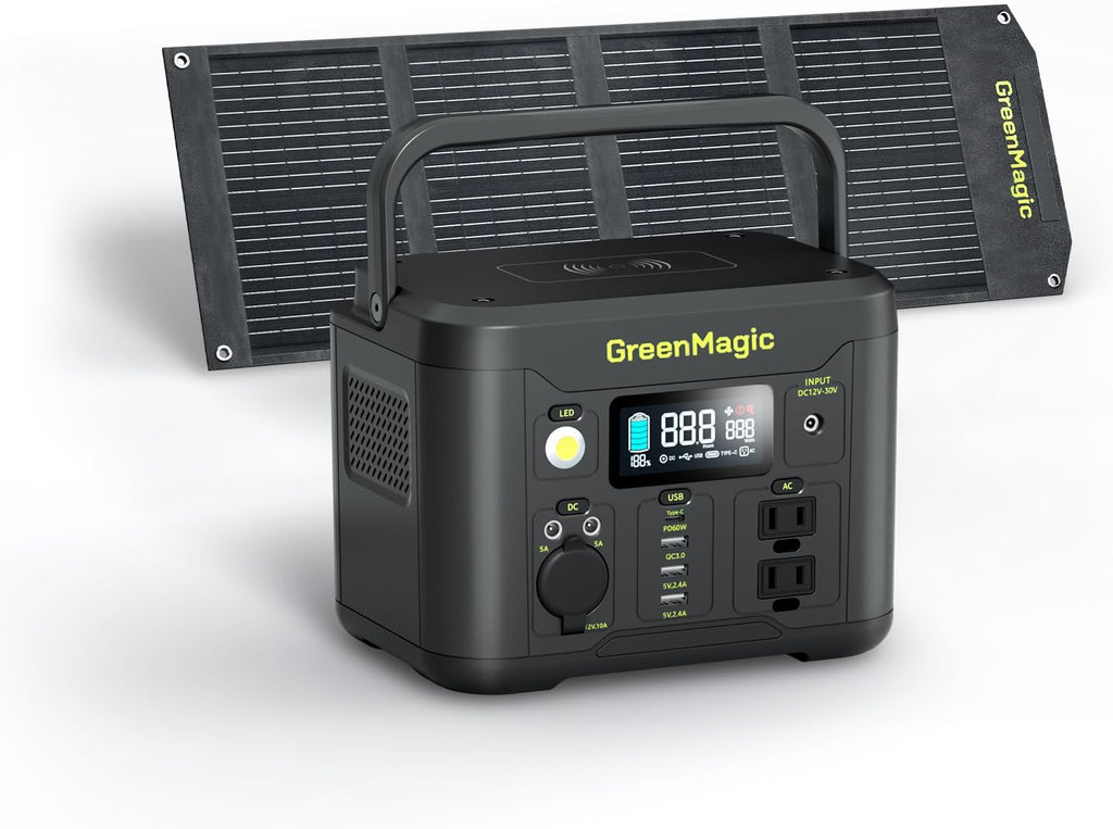 Greenmagic Portable Power Station 330W, BG330A Solar Powered Generator with 60W Solar Panel, 120V Pure Sine Wave AC Outlet Charging Lithium Battery for Outdoor Camping Travel Home