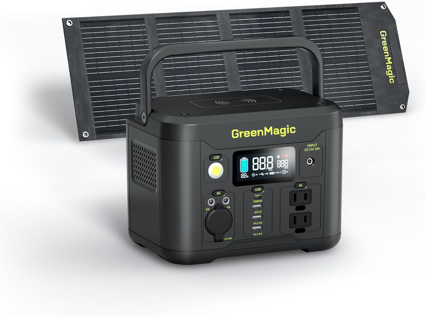 Greenmagic Portable Power Station 330W, BG330A Solar Powered Generator with 60W Solar Panel, 120V Pure Sine Wave AC Outlet Charging Lithium Battery for Outdoor Camping Travel Home