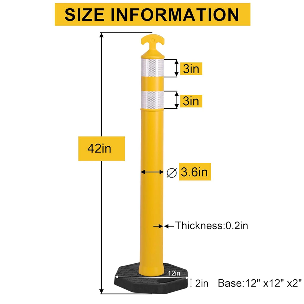 OrangeStar 9-Pack 42" Traffic Delineator Post Cones with Heavy Duty Rubber Base, Yellow Safety Cones for Road, Parking Lot, Warehouse, Construction Zone Safety
