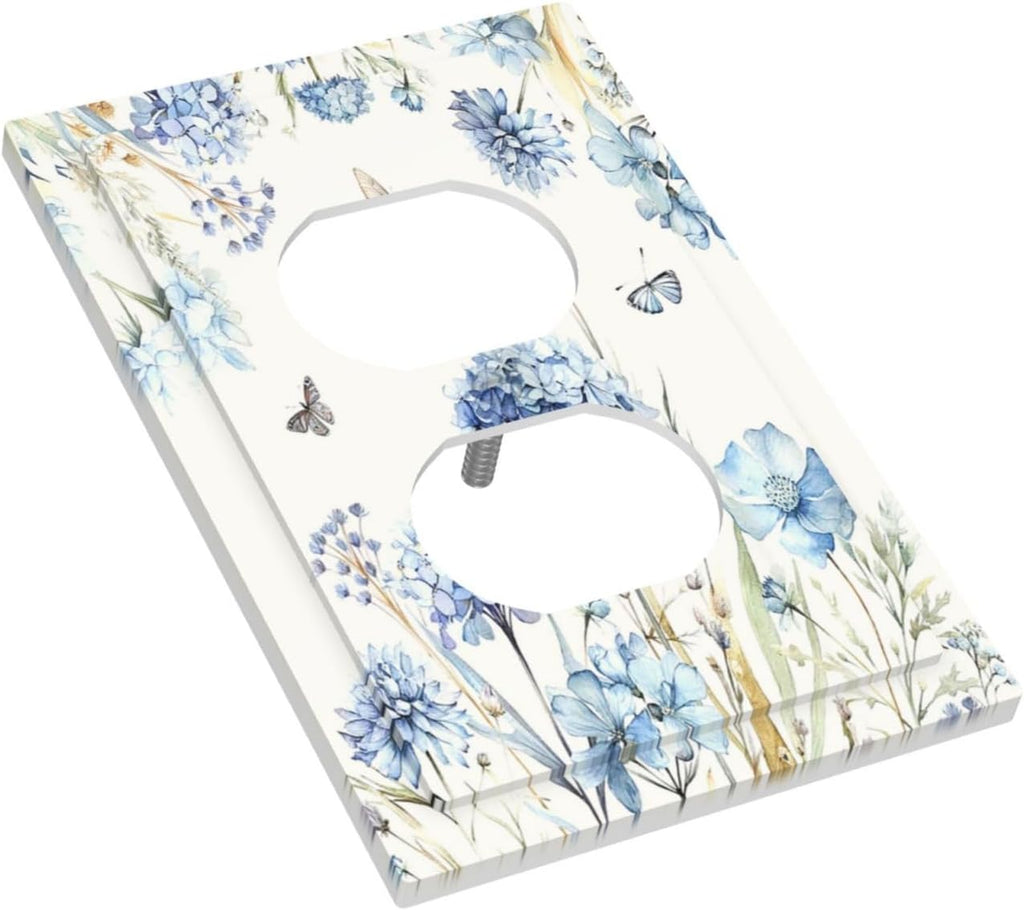 Outlet Covers Blue Floral Hydrangea Plants 1 Gang Duplex Electrical Receptacle Faceplate Light Switch Cover Wall Plate Decorative Switch Plates for Bedroom Home Decor