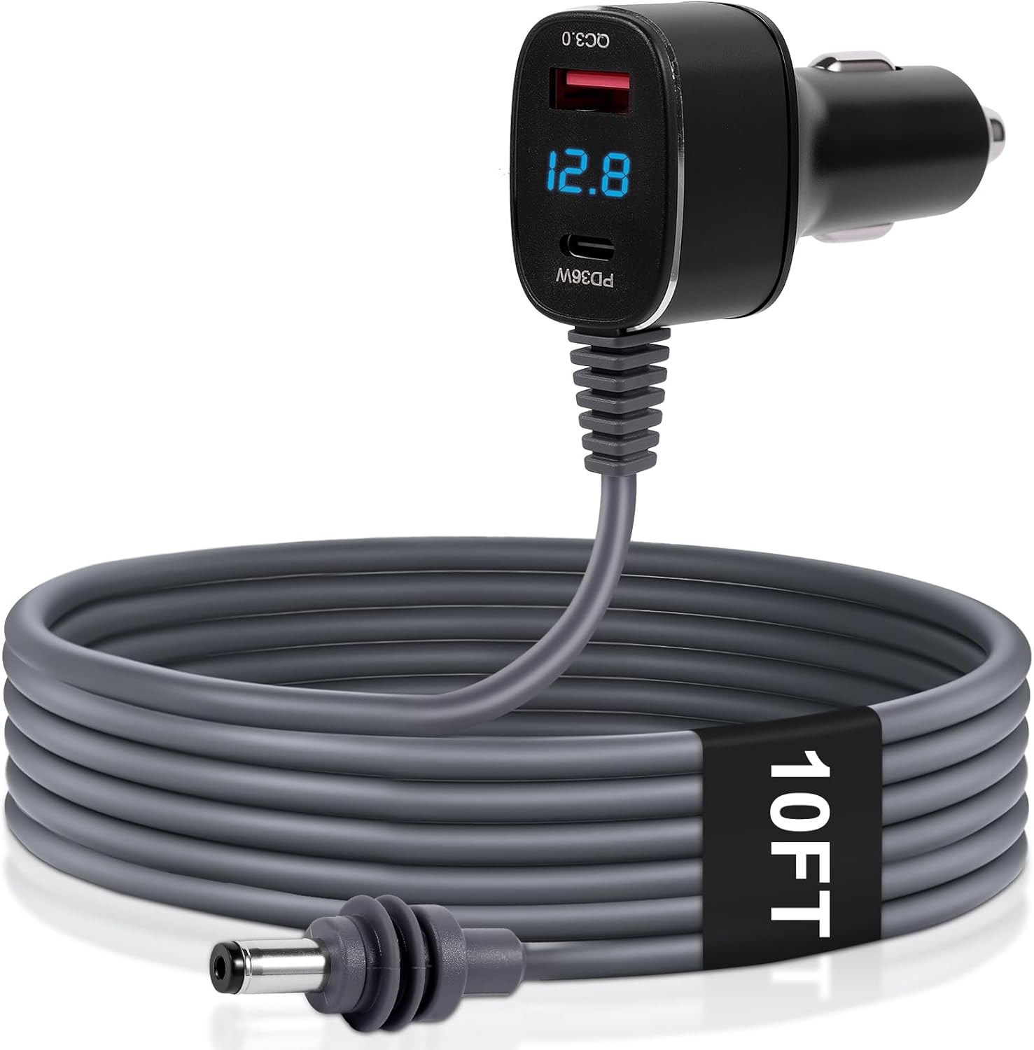 Starlink Mini Car Charger Cable, 3-in-1 Cigarette Lighter Power Adapter with Digital Display, USB C PD 36W & USB A QC 18W Ports, 12V-24V Waterproof 18AWG DC Cable for Trucks, Cars, RVs, Boats (10FT)