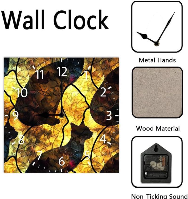 10 in Cats -267 Wood Wall Clock – Digital Time Display, Smart Home Compatible for Bedside or Workspace